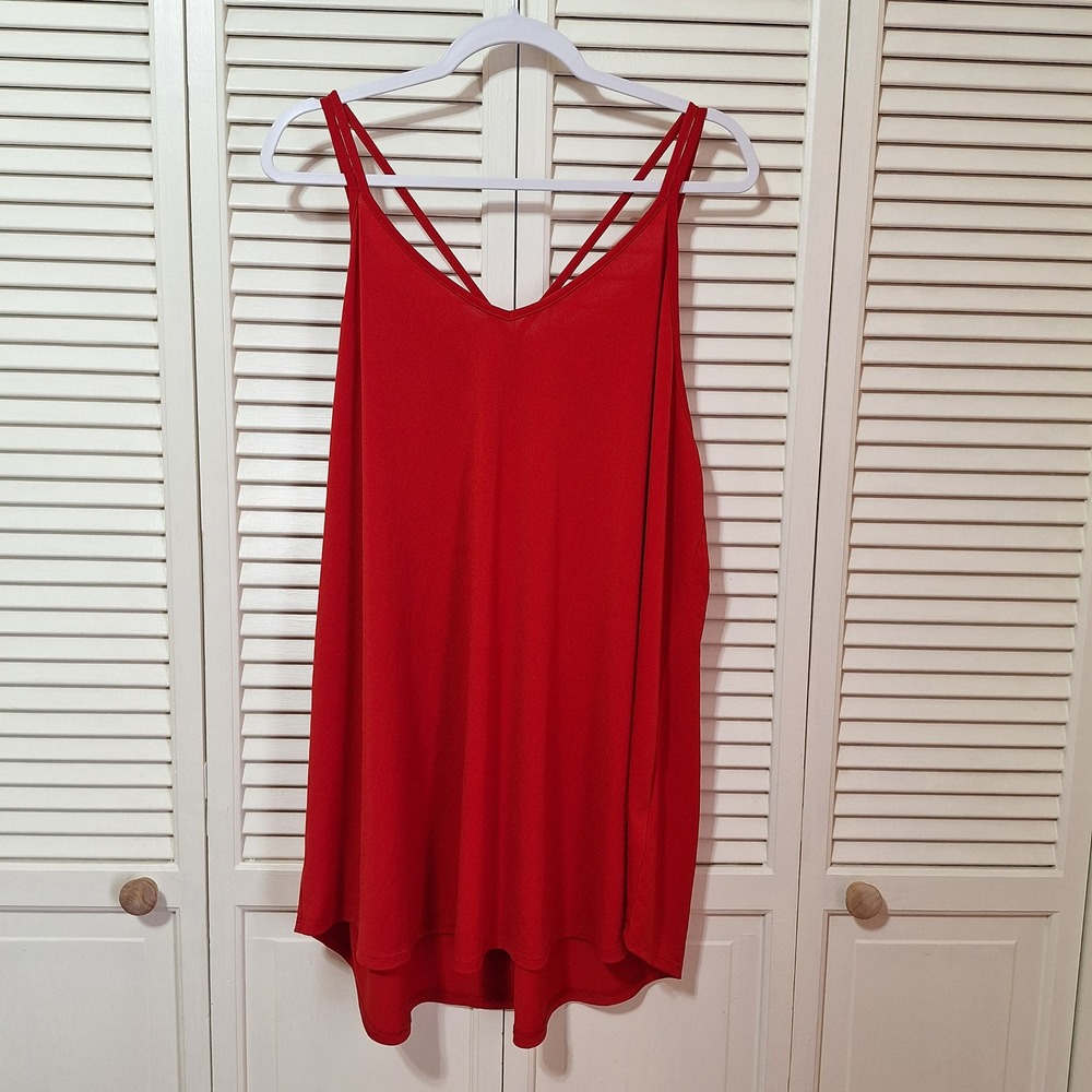 LuLaRoe Womens 2XL Red Strappy Crisscross Back V-Neck High-Low Tank Top